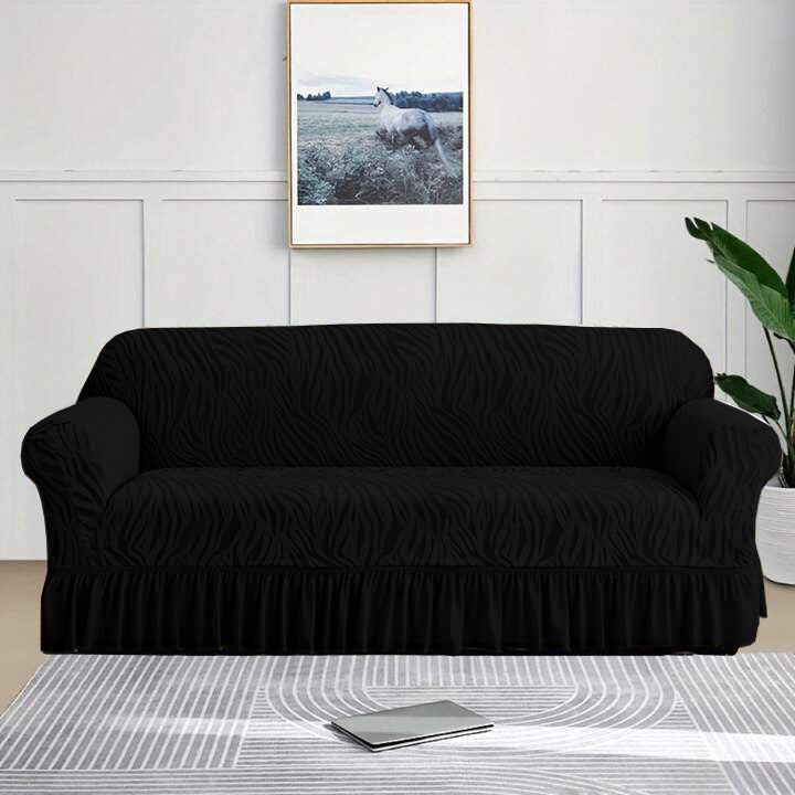 Zebra Velvet Sofa Covers With Frill & Without Frill - Black -