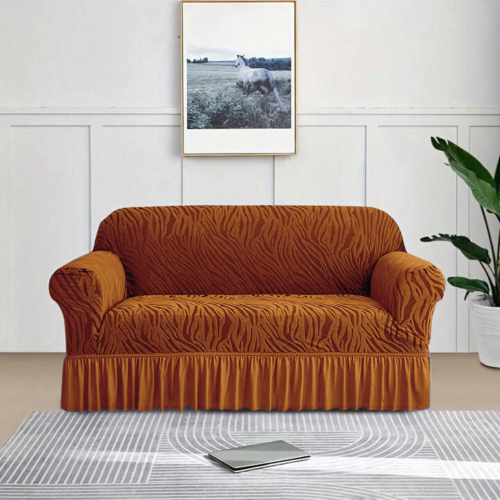 Zebra Velvet Sofa Covers With Frill & Without Frill - Copper -