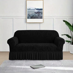 Zebra Velvet Sofa Covers With Frill & Without Frill - Black -