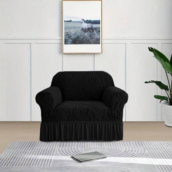 Zebra Velvet Sofa Covers With Frill & Without Frill - Black -