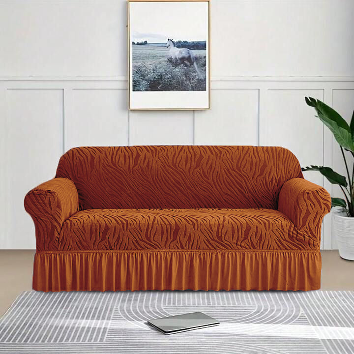 Zebra Velvet Sofa Covers With Frill & Without Frill - Copper -