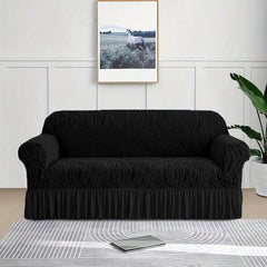 Zebra Velvet Sofa Covers With Frill & Without Frill - Black -