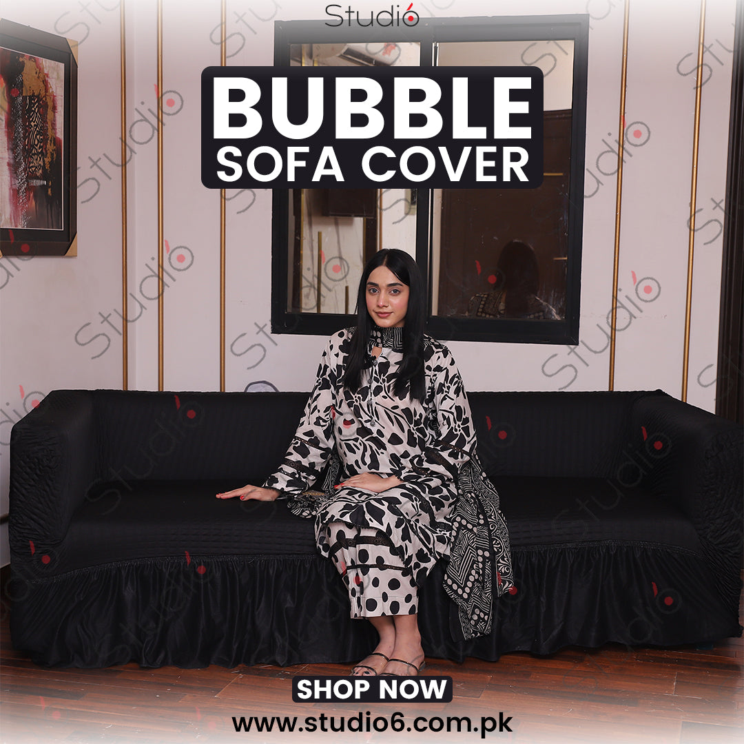 RUFFELED SUR SUCKER TURKISH SOFA COVER - Black