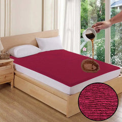 Terry Cotton Waterproof Mattress Protector Maroon Color Fitted Style