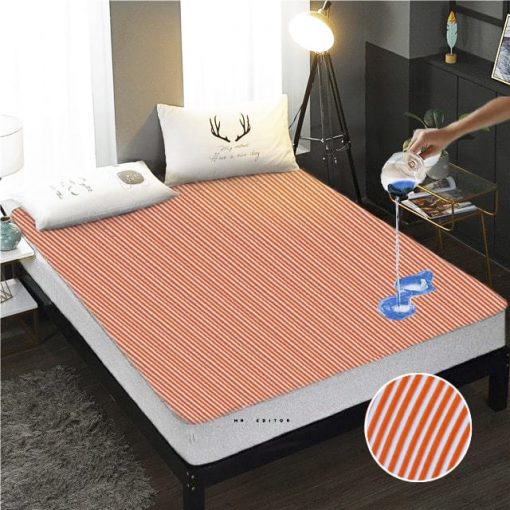 Stripe Terry Towel 100% Waterproof Fitted Mattress Protector In Orange Color