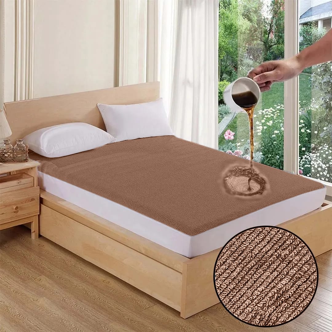 Terry Cotton Waterproof Mattress Protector Brown Color Fitted Style