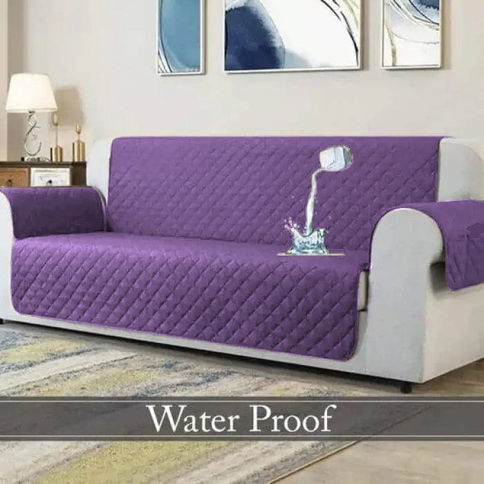 Waterproof Cotton Quilted Sofa Cover - Sofa Runner - (Purple)