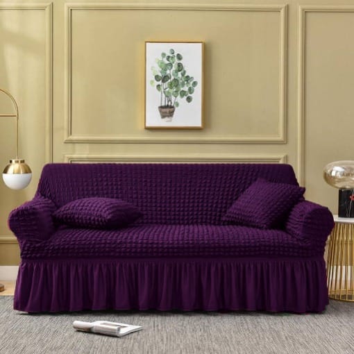 RUFFELED SUR SUCKER TURKISH SOFA COVER - Purple