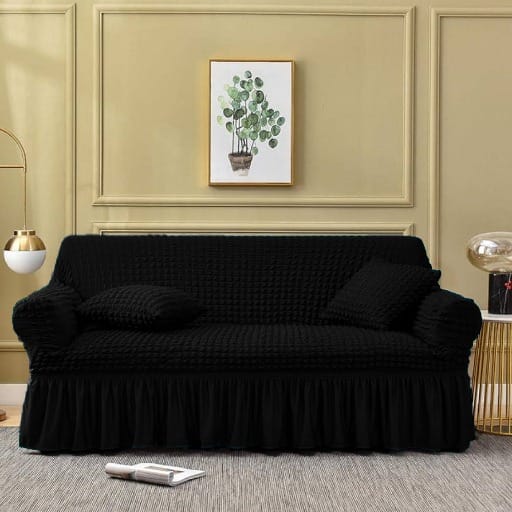 RUFFELED SUR SUCKER TURKISH SOFA COVER - Black