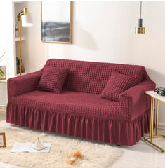 RUFFELED SUR SUCKER TURKISH SOFA COVER - Maroon