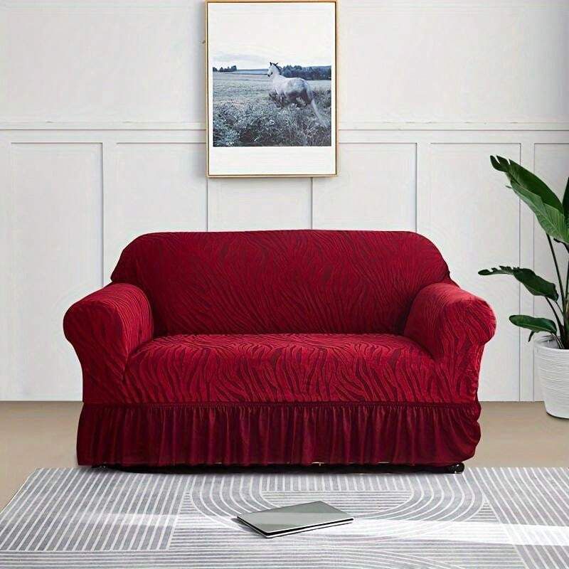 Zebra Velvet Sofa Covers With Frill & Without Frill - Mehroon -