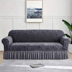 Zebra Velvet Sofa Covers With Frill & Without Frill - Grey -