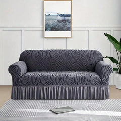 Zebra Velvet Sofa Covers With Frill & Without Frill - Grey -