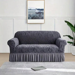 Zebra Velvet Sofa Covers With Frill & Without Frill - Grey -