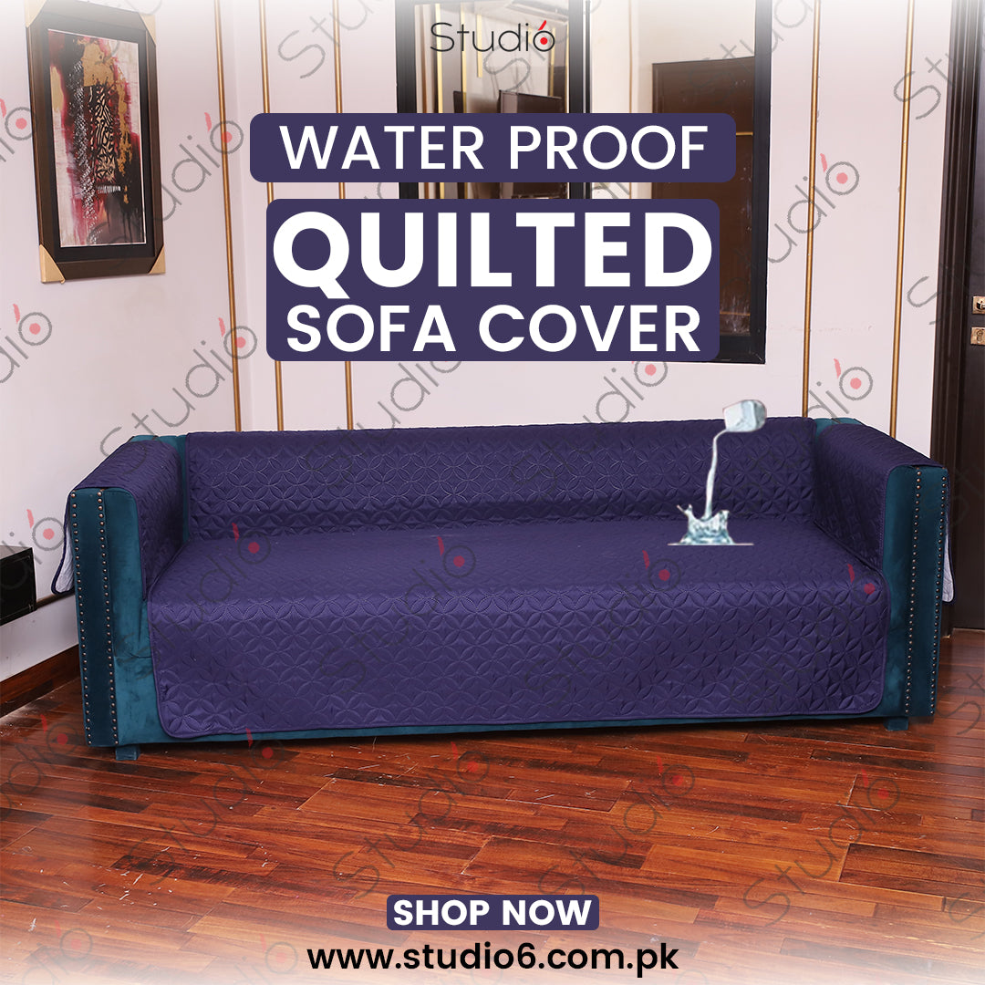 Waterproof Cotton Quilted Sofa Cover - Sofa Runner - (Blue)