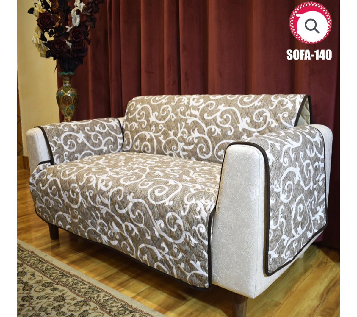 COTTON PRINTED SOFA RUNNER - SOFA COAT (Light Brown Printed)